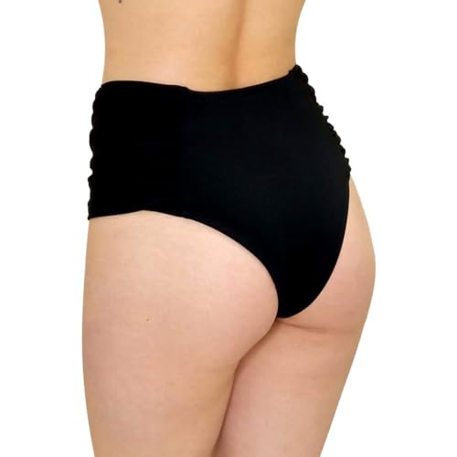 Calcinha Biquíni Moda Praia Cós Alto Lateral Larga (BR, Alfa, GG, Regular, Preto)