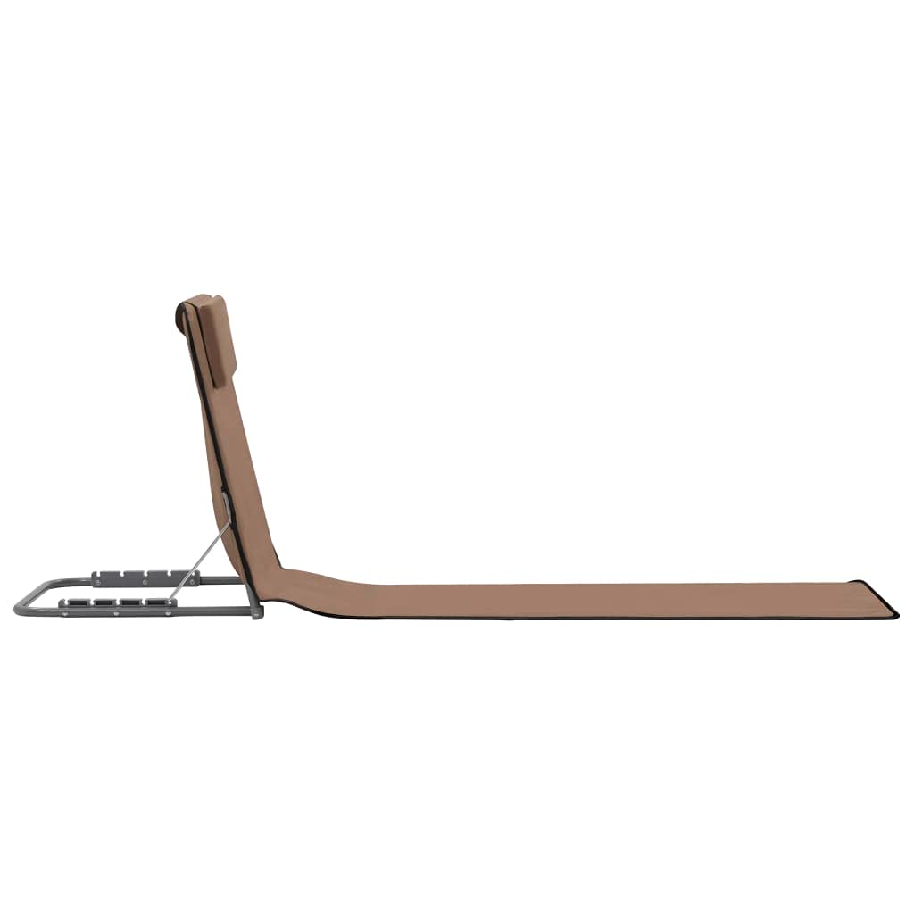Set di 2 stuoie da spiaggia pieghevoli con schienale, sdraio da spiaggia in acciaio e tessuto, tappetino da campeggio regolabile con poggiatesta e vano portaoggetti, 160 x 53 cm, marrone