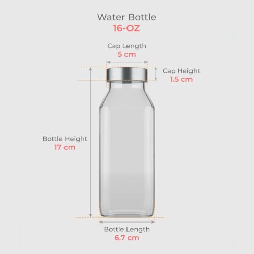 Image of CROCO JAR Wide Mouth Glass Water Bottle with Leak-Proof Airtight Double Layer Stainless Steel Lid for Water, Smoothie, Juices (16 OZ PK2 500ml)