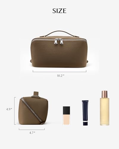 Image of EACHY Travel Makeup Bag, Lychee Leather Large Capacity Cosmetic Bag for Women, Open Flat Toiletry Bag with TPU Brush Compartment, Waterproof Skincare Organizer Travel Essentials