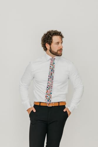 Image of DAZI Men's Skinny Tie Floral Print Cotton Necktie, Great for Weddings, Groom, Groomsmen, Missions, Dances, Gifts.