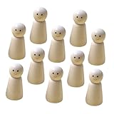 LOLIPPYY 10 Stück Teiliges Unbemalte Holzfiguren Smile Face für DIY Bastelprojekte Holz peg Puppen zum Bemalen und Dekorieren für Geburtstage und Kunstveranstaltungen