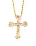 Lulu Mel Iced Out White Gold Plated Rhinestone Cross Necklace With Rope Chain, Trendy Hip Hop Cross Chain Jesus Necklace For Men Women (Gold-B)
