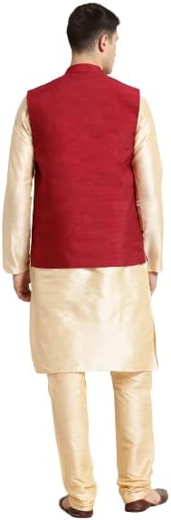 Sojanya (Since 1958 Men'S Silk Blend Kurta & Churidaar Pyjama With Mirror Work Nehrujacket