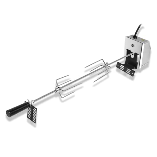 Froadp Brochettes de barbecue de 117 cm en acier inoxydable avec moteur 220-240 V 8 x 8 mm en acier inoxydable avec 2 aiguilles à viande, tournebroche,...