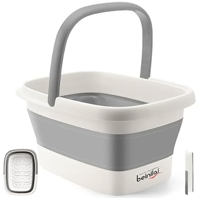 Collapsible Foot Bath Basin for Soaking Feet,Foot Soak Tub,Plastic Foot Bucket with Handles and Massage Acupoint,Foldable Laundry Basket-Gery
