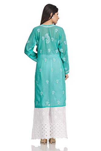 Image of Ada Lucknow Chikankari Hand Embroidered Faux Georgette Kurta Kurti Tunic Dress for Women A95504