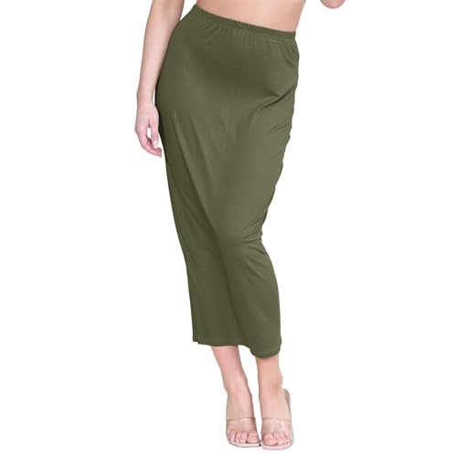 janisramone® Womens Bodycon Tube Maxi Skirts, Plain Soft Midaxi Jersey Skirts for Women UK Elasticated Waist Casual Summer Long Stretchy Midi Pencil Skirt Khaki