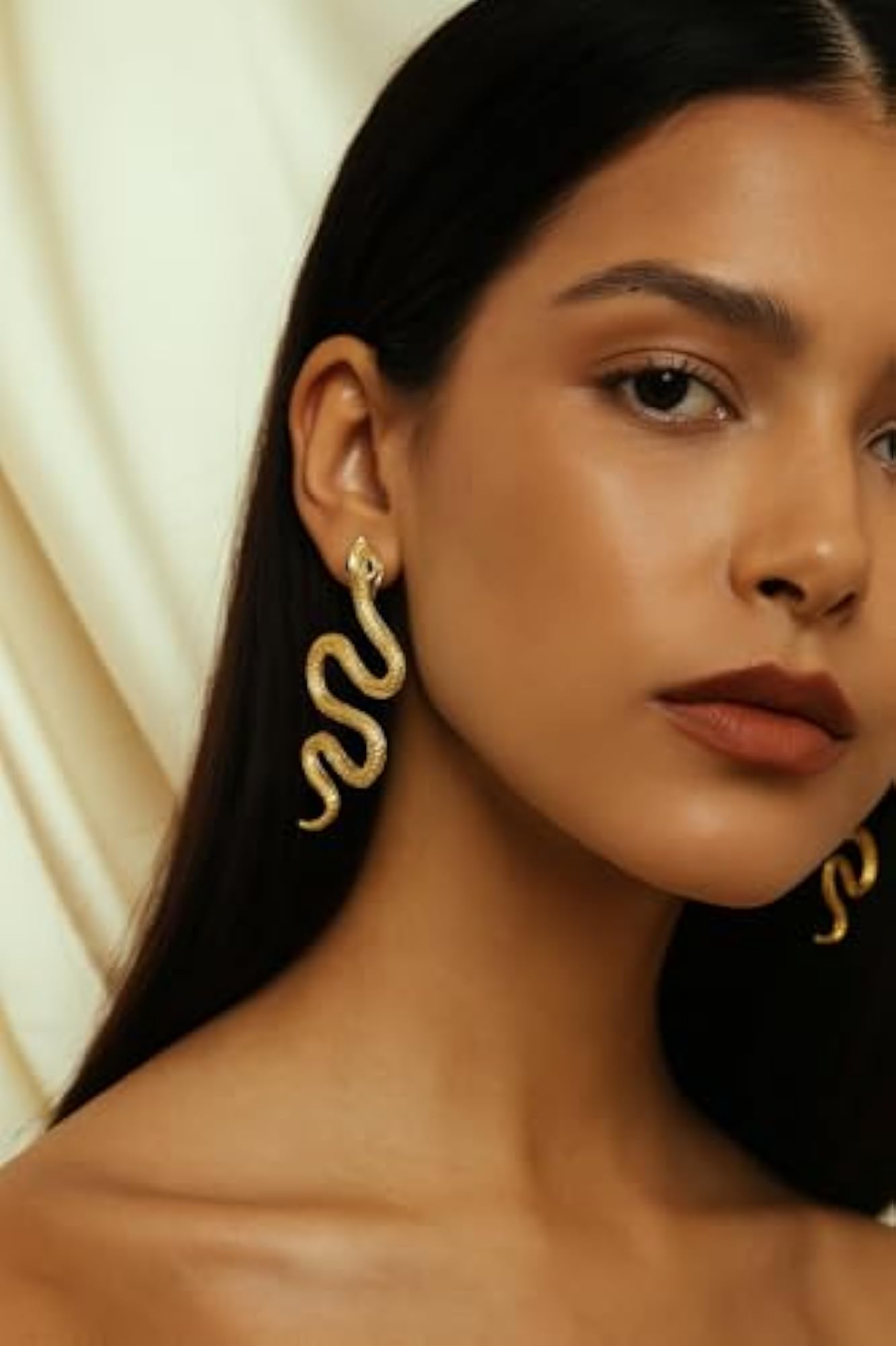 Women's Golden Viper Snake Statement Dangle Earrings