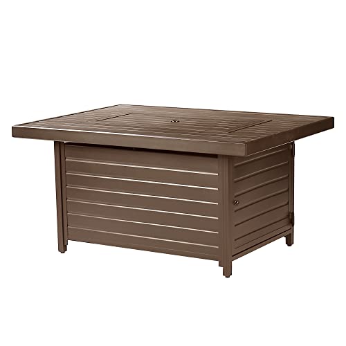 Image of Oakland Living Rectangular 48 in. x 36 in. Aluminum Propane Fire Pit Table, Glass Beads, Two Covers, Lid, 57,000 BTUs in Brown Finish