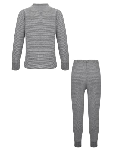Aislor Thermal Underwear Set for Kids Boys Girls Striped Long Johns Winter Base Layer T-Shirt Tops with Pants Set2