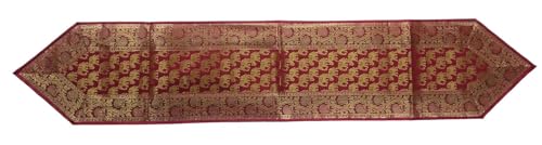 Image of Diwali Room Decor Silk Table Runner Placemats Tea Coaster Set for Living Room 4 to 6 Seater Dinning Table Table Mat Set Centre Table Top Decor Pack of 13 Pcs (Maroon)