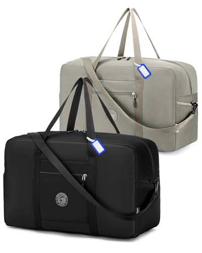 Nixjoro 2 Piece Carry on Bag 22x14x9 Airlines Approved, Gift for 2026 Graduation Storage&Moving 48L Canvas Travel Duffel Bags for Men Women (Black+Khaki)