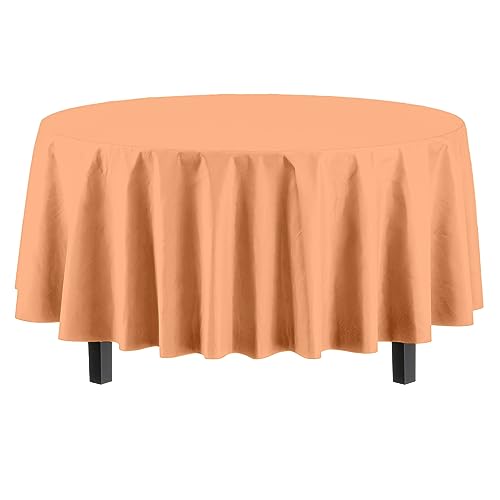 Image of Party Solids Peach Round Plastic Tablecloth - 84 Inch, Pack of 24
