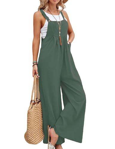 Zontroldy Bib Overalls Women Cotton Loose Summer Wide Leg Pants Jumpsuit Rompers for Women(0970-Cyan-S)