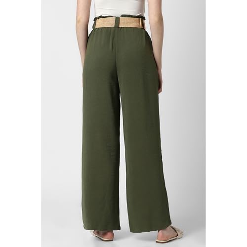 Image of Van Heusen Women's Regular Fit Mid Rise Belted Casual Wide Leg Pants