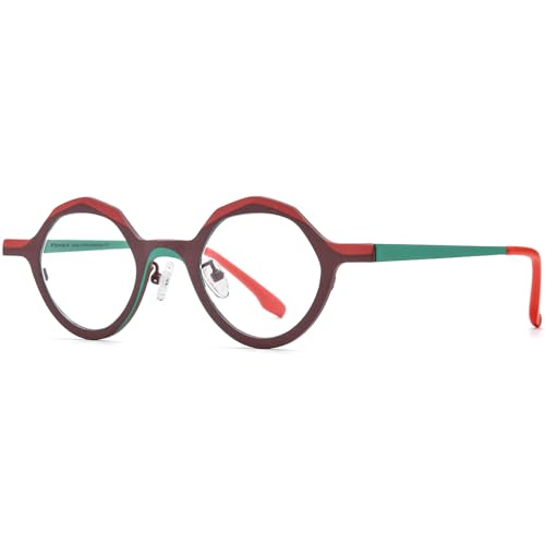 Image of FONEX Colorful Pure Titanium Glasses Frame Women Retro Round Eyeglasses