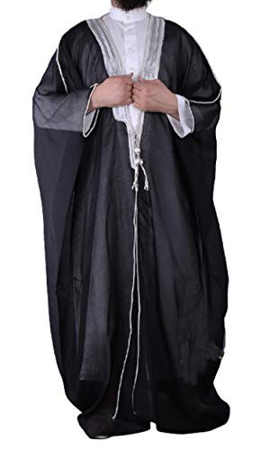 Desert Dress Black Bisht Cloak Arab Dress Thobe Saudi Mens Robe Eid (Black with Silver zari)