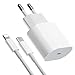 iPhone Cargador Rápido, 20W Cargador PD 3.0 Enchufe Tipo C Cargador con Cable USB C a Lighting de 1 m, 20W iPhone Cargador Rápido Compatible con iPhone 12/12Pro/12Pro Max/13/13Pro/13Pro MAX/11