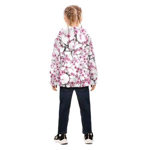 OTVEE Pink Cherry Blossoms Kids Hoodie Jacket Fall Spring Full Zip Warm Outwear Coat4