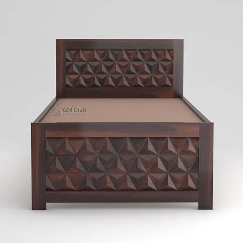Image of Solid Sheesham Wood Bed 6.5X3 ft Single Bed Without Storage for Bedroom - Single Cot Wooden BedSingle Size for Living Room Guest Room - 12 Month Warranty (Roman Walnut)