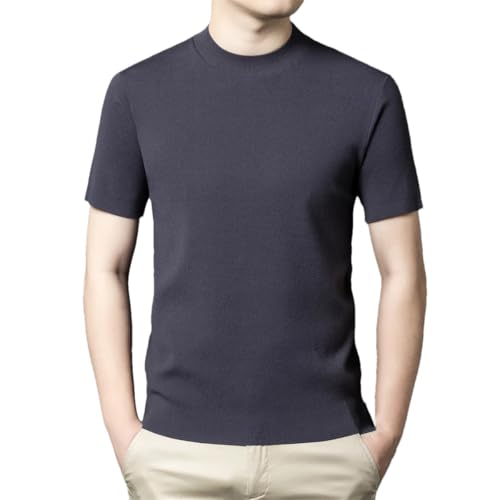 Men Spring Sweater Casual Slim Mock Neck Jumper Short Sleeve Male Knit Tops