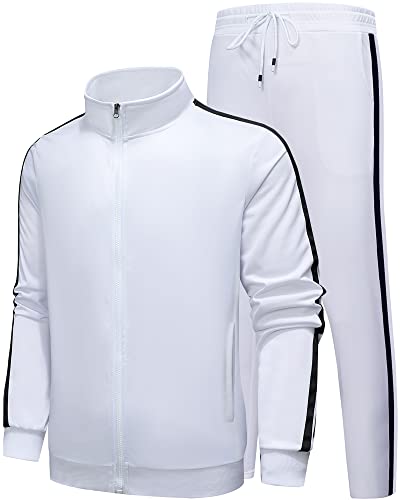 Gxamoy Men's Athletic 2 Pieces Tracksuit Casual Full Zip Jogging Sweat Suit Workout Sports Set Sportswear White(Tz001) S #TOP13
