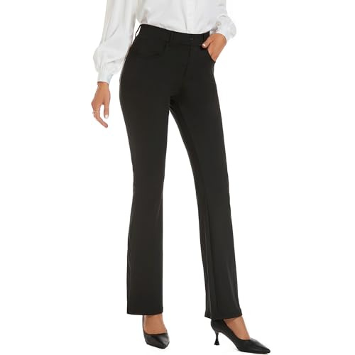 adorence Pantaloni da Lavoro Donna Eleganti, Pantaloni a Zampa Donna, 4 Tasche, Stile Bootcut, Ideali per Ufficio, Business Casual, Pantaloni da Abito Femminili-31 Nero,XL