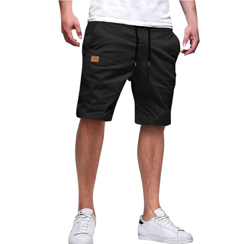Ymosrh Mens Beach Shorts Elastic Waist Drawstring Casual Summer Fashion Short Pants 7 Inch Inseam Workout Clothes Men Shorts (M, Black)