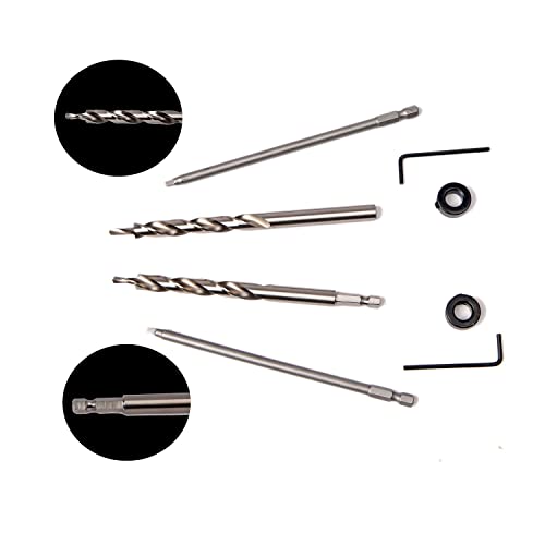 Panovos (2Pcs)1/4" Hex Shank Pocket Hole Drill Bit + 3/8"(9.5Mm)Replacement Twist Step Drill Bit With Depth Stop Collar For Manual Pocket Hole Jig System Drill Guide Drill Tools Kit Accessories #TOP4