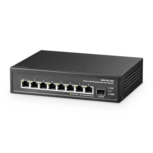 Image of Binardat 9 Port 2.5G PoE Switch with 10G SFP+ Port, 8x2.5G Base-T Ports Compatible with 100 /1000Mbps, IEEE802.3af /at 135W, Unmanaged Fanless Rackmount Ethernet Switch