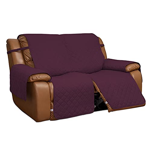 Easy-Going Loveseat Recliner Cover, Reversible Couch Cover for Double Recliner, Split Sofa Cover for Each Seat, Furniture Protector with Elastic Straps for Kids, Dogs, Pets(2 Seater, Wine/Beige)