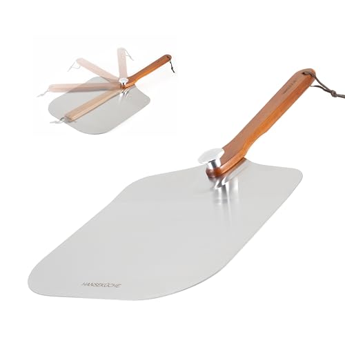 Hanseküche Pizzaschieber Edelstahl – Pizzaschaufel 30 cm – Pizzaheber mit Griff aus Akazienholz und großer Fläche, Pizzaschaufel, Pizza Zubehör auch für Brot, spülmaschinenfest