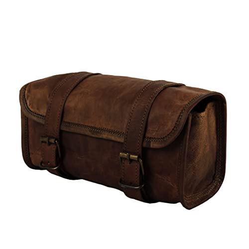 Vintage 1946 Leather Handlebar Bag Brown Saddle Motorcycle Bag Bicycle Tool Bag Buff Leather Travel Accessory Pouch (Tan Brown) #TOP2