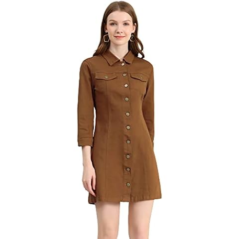 Vestido camisero Allegra K de mezclilla marrón para mujer Cover