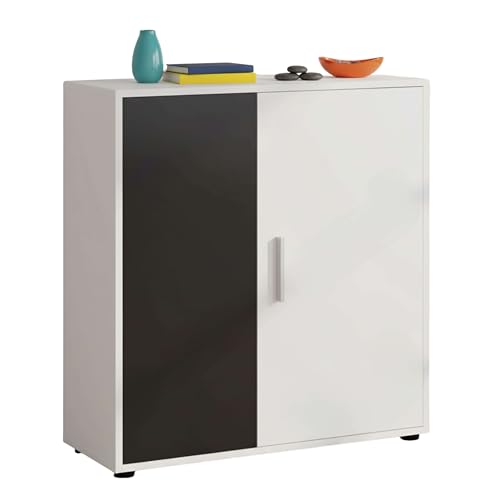 Miroytengo ROM Buffet salon 2 portes 1 étagère style contemporain blanc mat et noir 80 cm