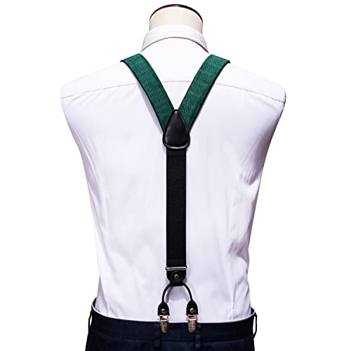 Image of Barry.Wang Men Suspender Set with Necktie Elastic Y Type Heavy Duty 6 Clips Braces Tie Handkerchief Cufflink Pin 6PCS