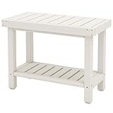 COSTWAY Shower Bench, HDPE Slatted Spa Bath Stool Shower Seat with Storage Shelf, Waterproof Non-Slip Bathroom Bathtub Chair for Elderly, Disabled and Adults, 61x31x49cm (White)