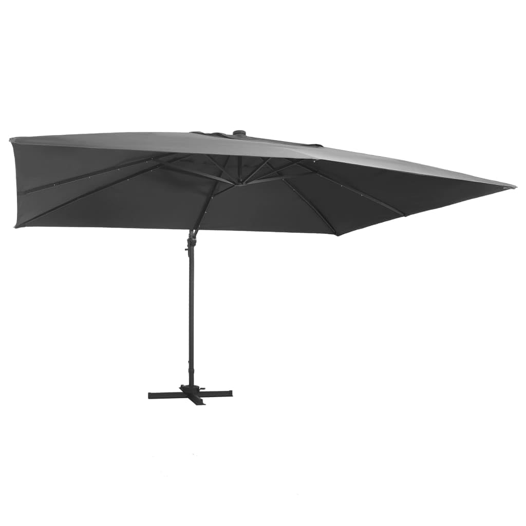 Homgoday Sombrilla voladiza Luces LED Poste Aluminio Antracita 4x3 m Sombrilla de Jardín,Protección UV Sombrilla Jardín Grande Orientable Jardín Parasol Balcón