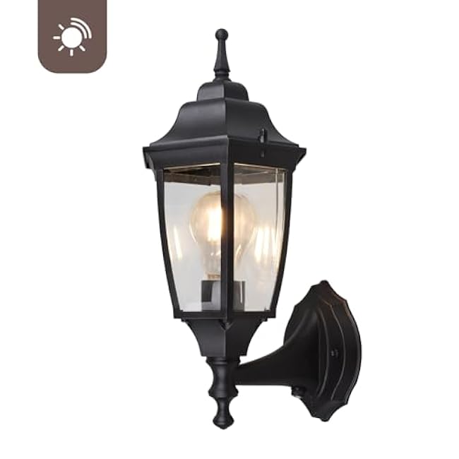 Photocell-Controlled Outdoor Wall Light ¨C Die-Cast Aluminum & Glass Water-Resistant Exterior Fixture, Wet Location Rated, E26 Base (60W Max) for Porch, Garage, Garden£¨Black£©