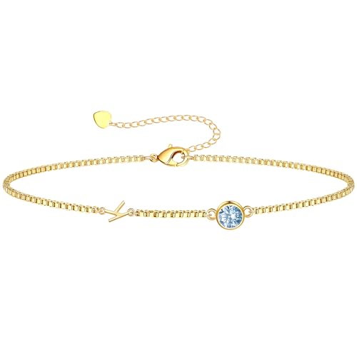 Image of Birthstone Bracelets for Women, Initial Bracelet Teen Stocking Stuffers Birthday Gifts for Teen Girls Initial Bracelet Trendy Letter A-Z Dainty Bracelet 21st 30th Mom Birthday Gift Birthstone Jewelry