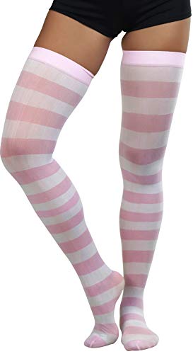 Image of ToBeInStyle Women's Vibrant Horizontal Wide Striped Thigh High Stockings