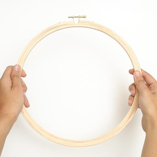 Image of EmbroideryMaterial 10 Inch Round Wooden Embroidery Hoop Ring Frame | for Hand Embroidery, Cross Stitch, Sewing, Painting, Craft & DIY Projects with Brass Screw (1 Piece)