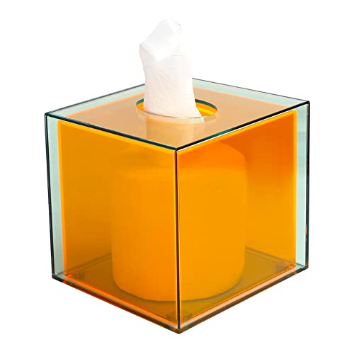 Übergroßer Taschentuchhalter mit aufrechter, flexibler Halterung für die ganze Box, durchsichtig, mehrfarbig, für Badezimmer, Küche und Büro (Orange, quadratisch) Cover