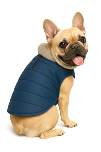 Image of The Pets Company Dog Winter Coat Jacket, Cloth, Windproof, Waterproof, Light Weight, Washable, Ultra Warm Thick Fleece Lined Dog Vest for Cold Weather Protection, (Navy, Small - Medium - 16 Inch)