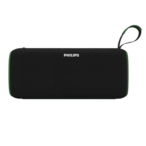 Image of PHILIPS Audio TAS2400GR Portable Bluetooth Speaker with Stereo Sound, 32W RMS, 2400mAh Rechargeable Battery, BT v5.3 Connectivity, IPX4 Waterproof, Supports TF /USB /BT Modes with Hanging Strap (Green)