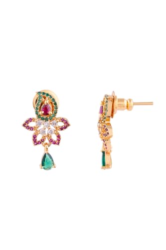 Image of Radha's Creations brass Ruby Emerald stud earrings one gram gold for women and girls one gram gold