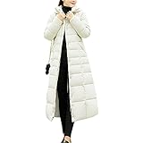 YYNUDA Wintermantel Damen Lang Warm Steppmantel mit Kapuze Daunenmantel Gefüttert Elegant Steppjacke Winterjacke Weiß XL