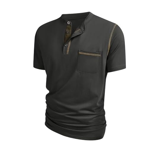 Hardaddy Camiseta masculina Henley manga curta casual verão leve botão Henley lisa, Cinza, 3G
