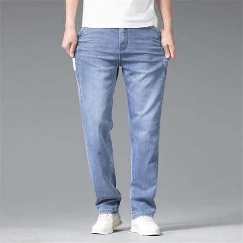 Men's Summer Thin Stretch Baggy Jeans Elastic Waist Business Casual Straight Denim Trousers Classic Style3